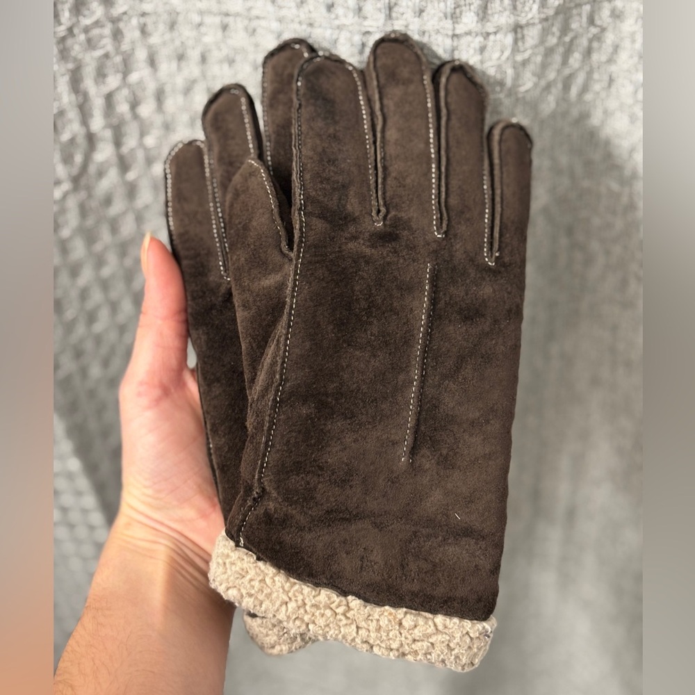 Brown Suede Wool Gloves